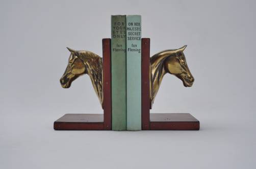 Vintage horse bookends, Maison Charles style, brass & leather, 1950`s ca, French
